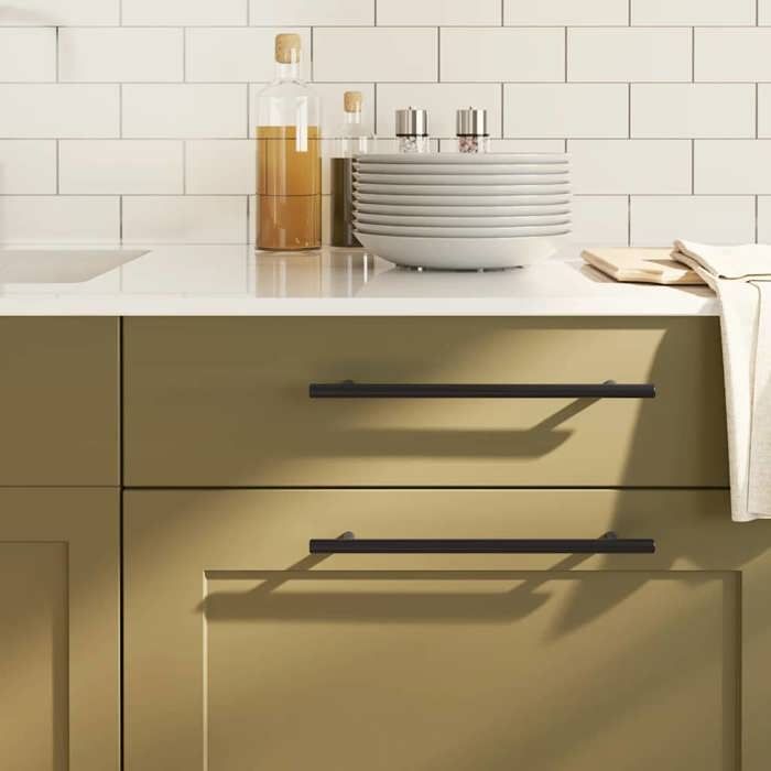 vidaXL Poignées dArmoire 5 pcs Poignées de Placard Poignées en Forme de T Cuisine Maison Intérieur Noir 224 mm Acier 155369
