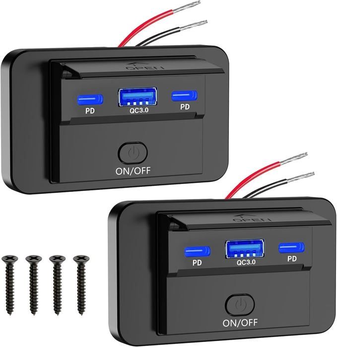 12V USB C Steckdose Dual PD3.0 20W - Aluminium Einbau Für Auto & Wohnmobil