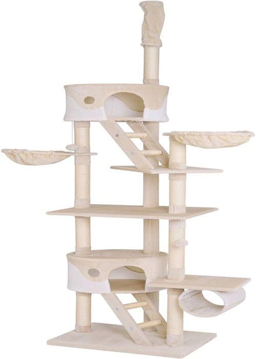 Comparer les prix de Xxl Arbre À Chat Arbre À Grimper Griffoir Pour Chat Réglable En Hauteur 230-250 Cm, Beige/Blanc[M511]