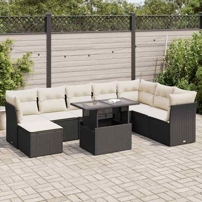 vidaXL Salon de Jardin avec Coussins 9 pcs Canapés avec Pieds Réglables Ensemble de Meubles dExtérieur Patio Terrasse 3249911 - vue 8
