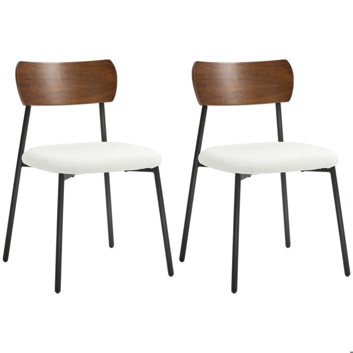 Lot de 2 chaises de salle à manger - HOMCOM - assise effet bouclette - dossier courbé effet bois crème