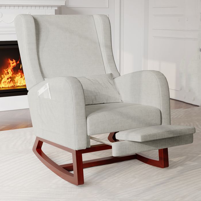 Fauteuil à bascule - NMONET - Rocking chair - Repose-jambes télescopique - Tissu en lin - Gris