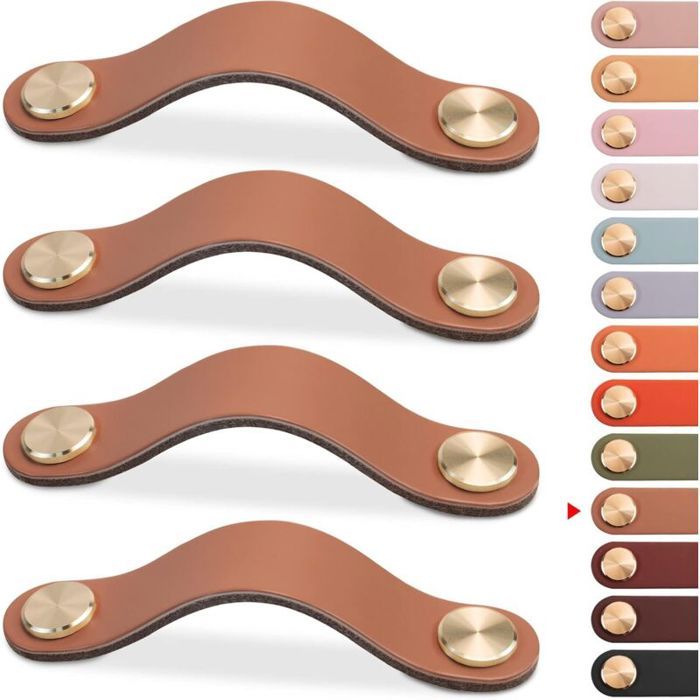 4pcs Poignée Meuble Cuir Bouton Porte Placard Poignee Cuir Bouton de Tiroir Poignee de Meuble Vintage pour Armoires Commode Cui