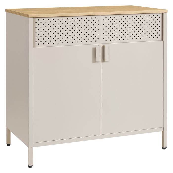 Buffet en Métal Double Porte Fermeture Magnétique Cadre en Acier 40 x 80 x 76 cm Beige Sable et Beige Naturel Buffet en Métal Double Porte Fermeture Magnétique Cadre en Acier 40 x 80 x 76 cm Beige Sable et Beige Naturel