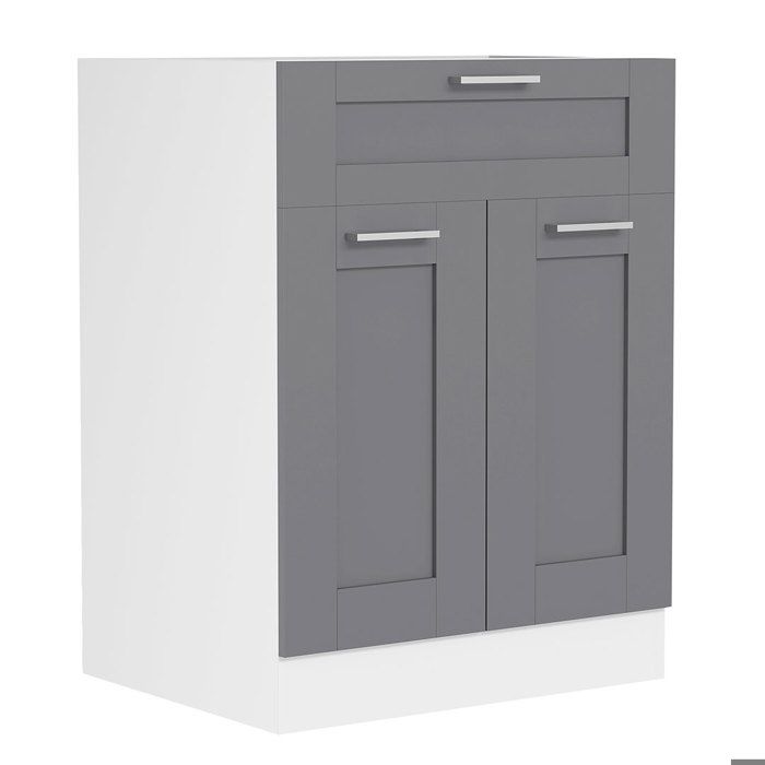 Colura meuble bas de cuisine 60 cm 2 portes 1 tiroir gris anthracite blanc.