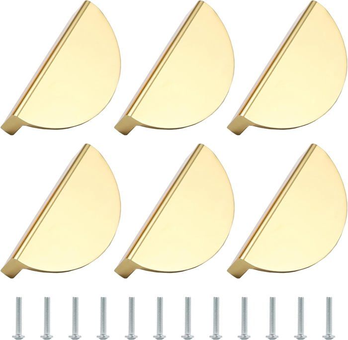 Lot de 6 poignées de meuble dorées en forme de demi-lune en alliage daluminium dissimulées avec vis pour portes et meubles