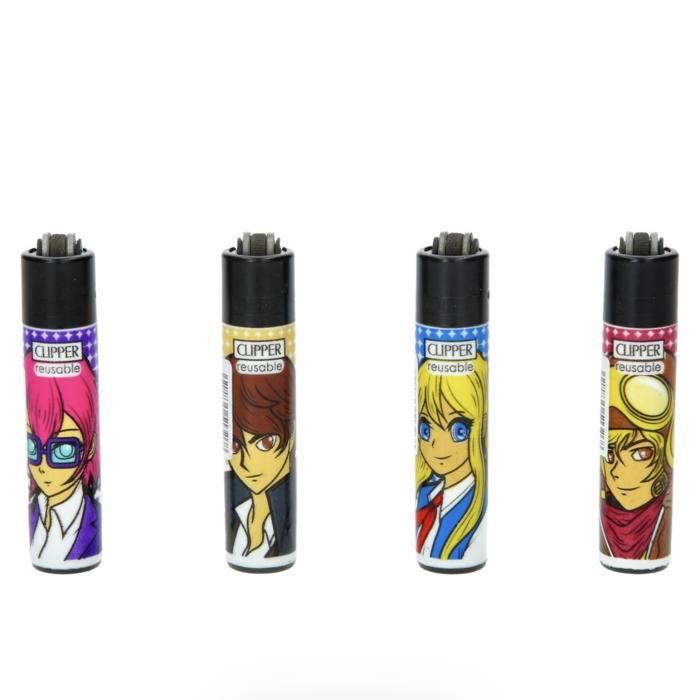 Lot De 4 Briquets Clipper Micro Rechargeables - Design Astro Spacing (sportifs Astronautes) - Pierre Remplaçable, Flamme Réglable - + 1 Cadeau Offert - 8