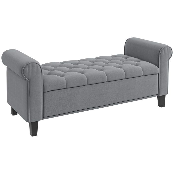 Banc de rangement - HOMCOM - avec accoudoirs - en tissu effet velours rembourré et capitonné - 126 x 485 x 57 cm - gris