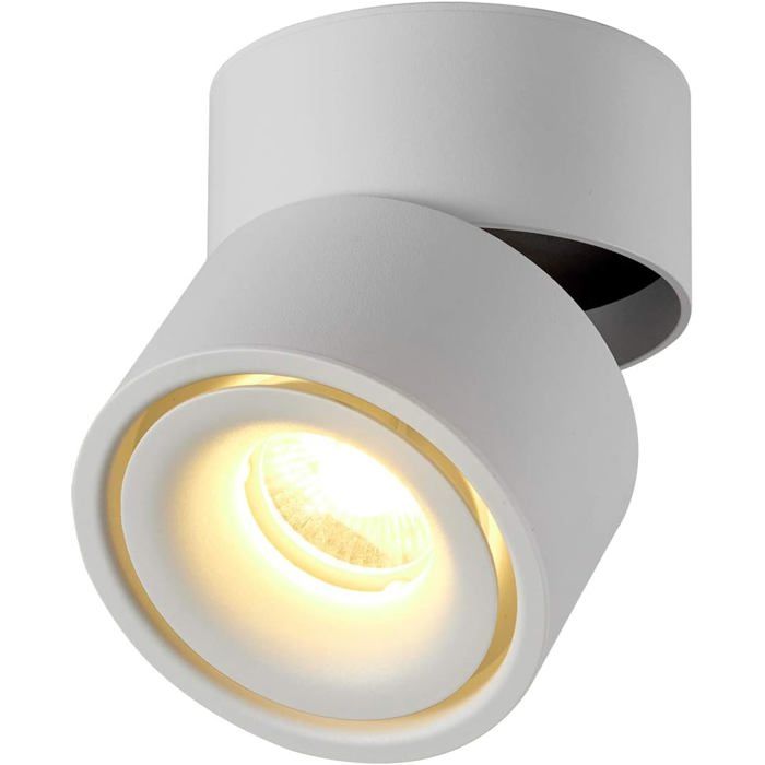 Indoor 10W LED Projecteur Plafonnier Réglable 360° 10x10cm/Aluminium Lampe murale (blanc chaud-3000K) [Classe énergétique A +]