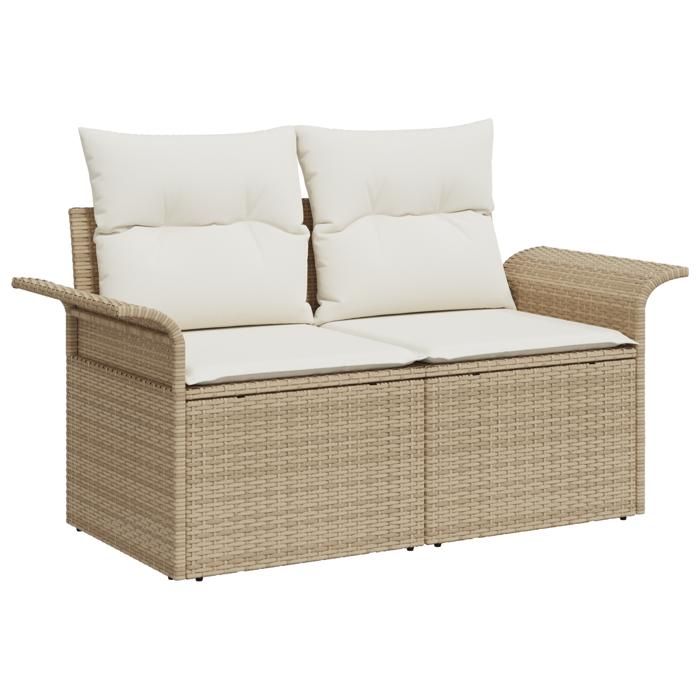 PROMOTION Anti-UV Canapé de jardin 2 places - avec rangement et coussins Beige Rattan 39559 - BestMeuble