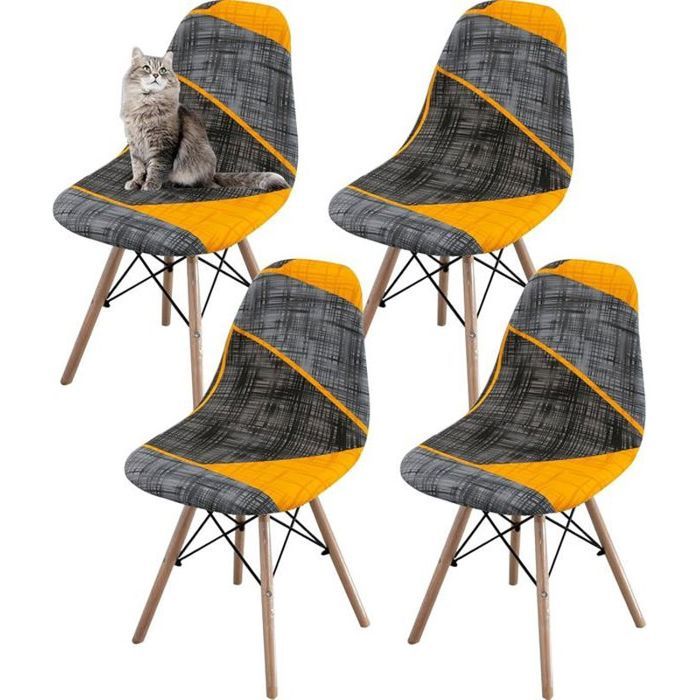 NEWRGY 4Pcs Housse de Chaise Scandinaves Extensible Housse de Chaise de Salle à Manger géométrie gris orange