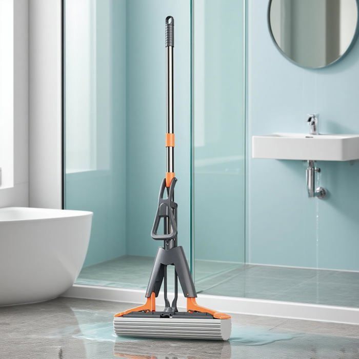 Eyliden Balai Éponge Avec Recharge Absorbante - Essorage Automatique Pour Cuisine, Salle De Bain Et Sols Durs
