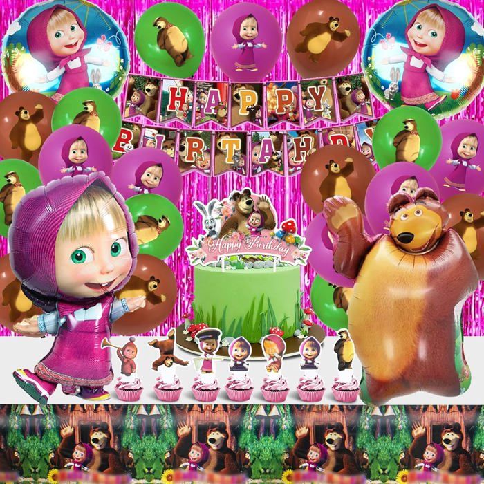Masha And The Bear - Ensemble De Fête 37 Pièces Avec Assiette Gobelet Serviettes Nappe De Table Pour Enfant