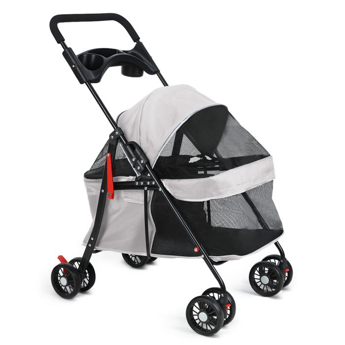 Comparer les prix de Poussette pliante pour animaux de compagnie avec porte-gobelet maille respirante visible pour taille moyenne et petite (Gris)