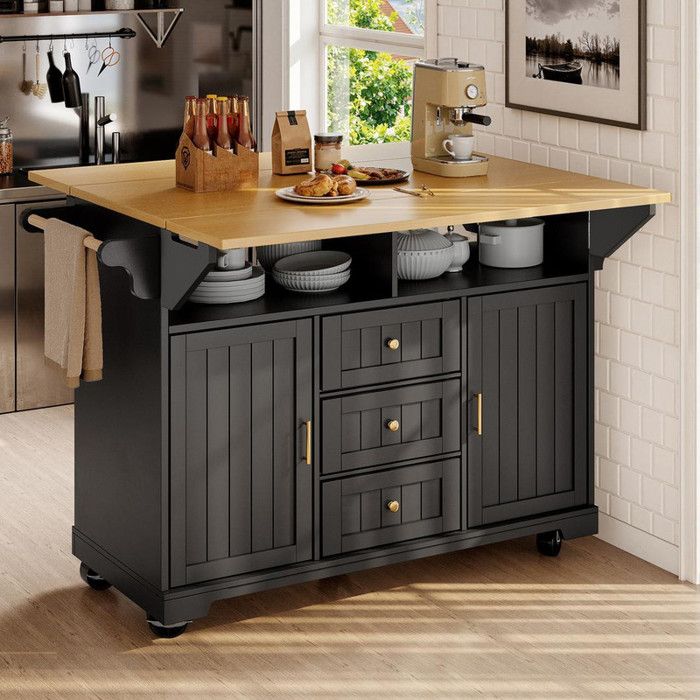 Ilot central cuisine 120x40 (80)x95 cm avec roulettes extensible des 2 côtés Ilot central avec porte-serviettes et porte-épices