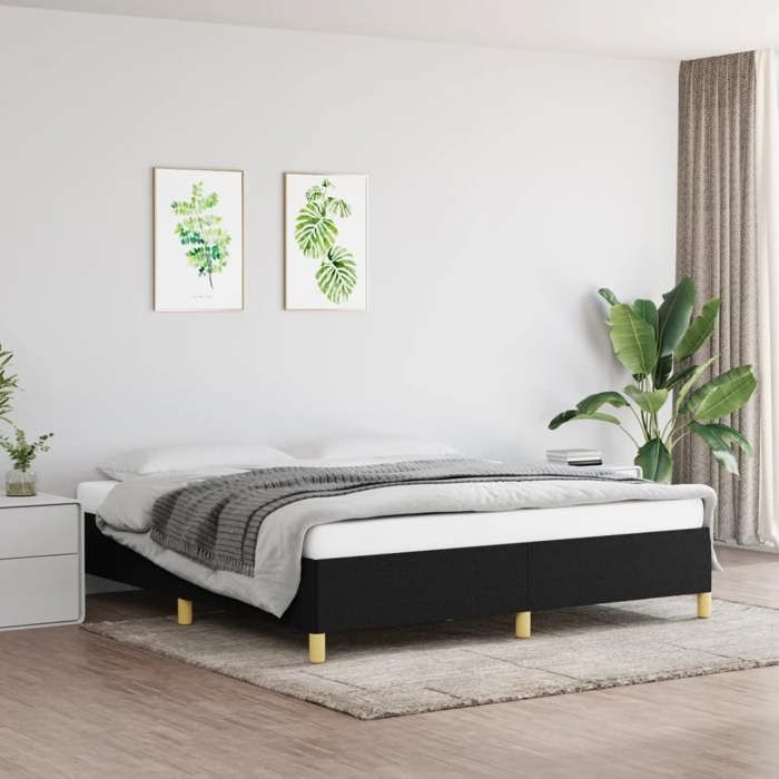 Cadre de lit à ressorts - Happiness - 160x200 cm - Noir - Tissu polyester - Contreplaqué - Pieds robustes - Respirant