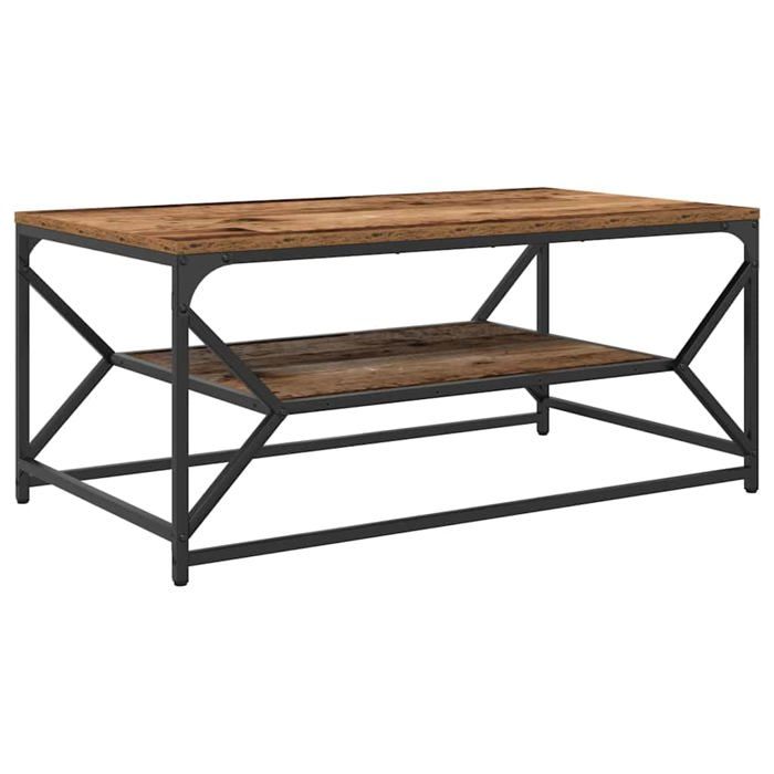 Table basse bois ancien - vidaXL - 90x50x40 cm - Bois dingénierie et acier - Rectangulaire - Bois ancien - 1 étagère