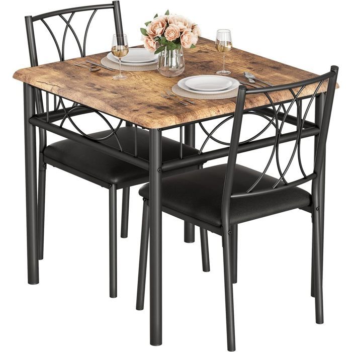 GARVEE Ensemble table à manger et 2 chaises rembourrées - MDF - 74x74x76cm - marronstyle industriel bois rétro - pour petit espace