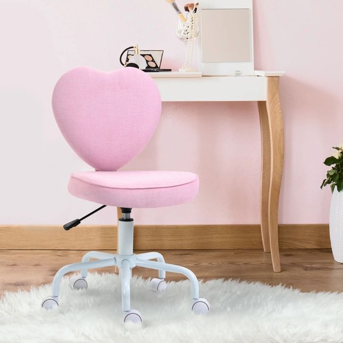 Fauteuil de bureau - DREAMMESPACE - Modèle cœur - Réglable en hauteur - Tissu rose - 1 place
