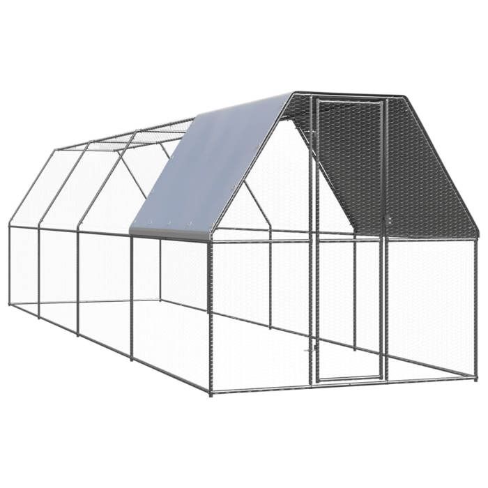 Poulailler dextérieur - vidaXL - 2x8x2 m - Acier galvanisé - Toit résistant à leau - Serrure de sécurité - Argenté