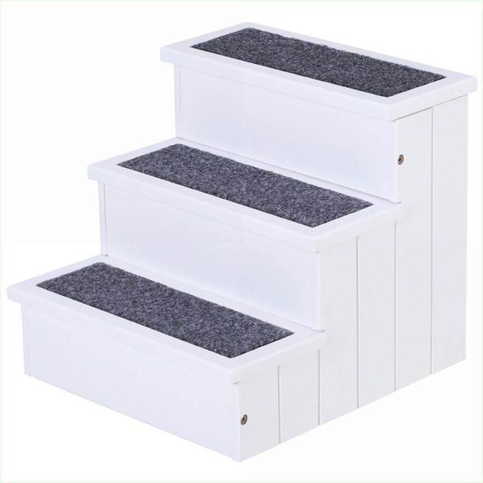 Pet Beds &amp  Furniture - Treppe 3 Étages pour Chats/Chiens - Rangement - Bois de Pin Anti-Dérapant - Blanc
