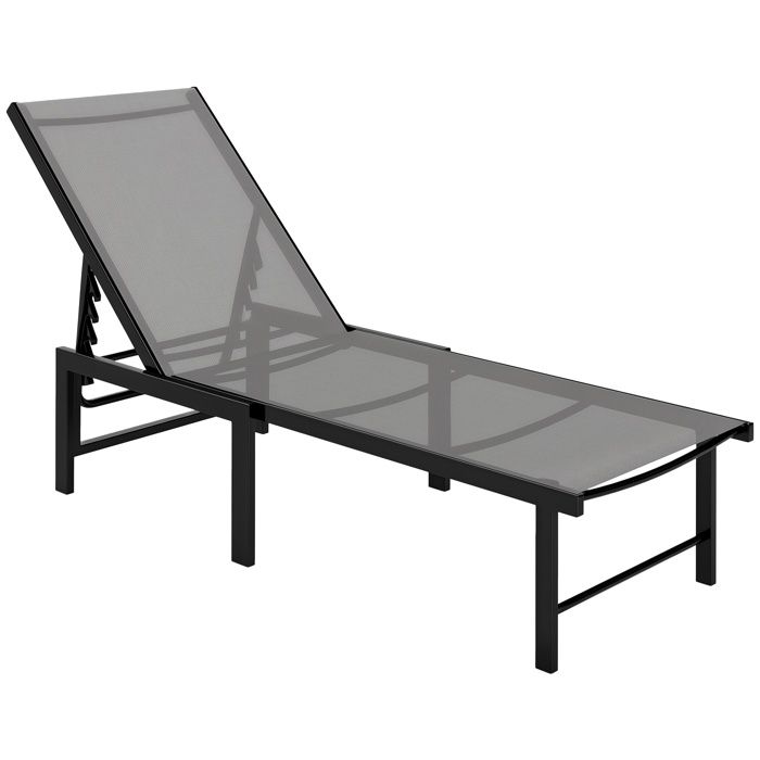 Chaise longue jardin extérieur - Outsunny - inclinable avec 5 positions réglables assise en textilène - acier - 60x166x84cm - gris Chaise longue jardin extérieur - Outsunny - inclinable avec 5 positions réglables assise en textilène - acier - 60x166x84cm - gris