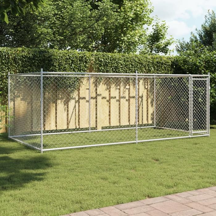Gris Cage pour chiens (1pc) - Niches & enclos - avec porte gris 4x2x15 m acier galvanisé A1831
