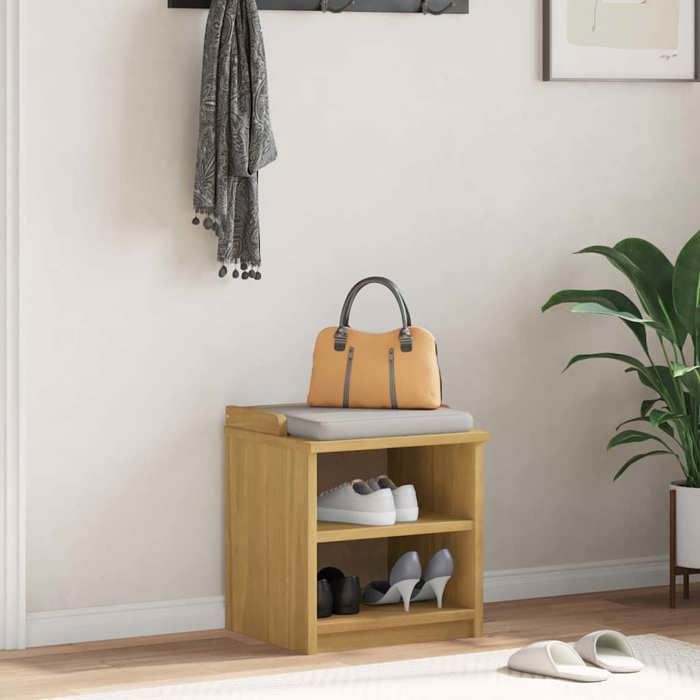 NEW 2026 Banc de couloir - 1 pc - 110 kg par siège - SANDNES 45x40x50 cm bois de pin massif L6856