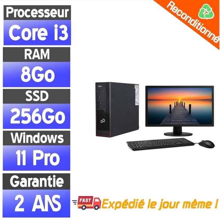 Mini PC Bureau i3-4330TE 8Go 256Go SSD TeamsPos TP7000S + Écran 22 - Fujitsu siemens