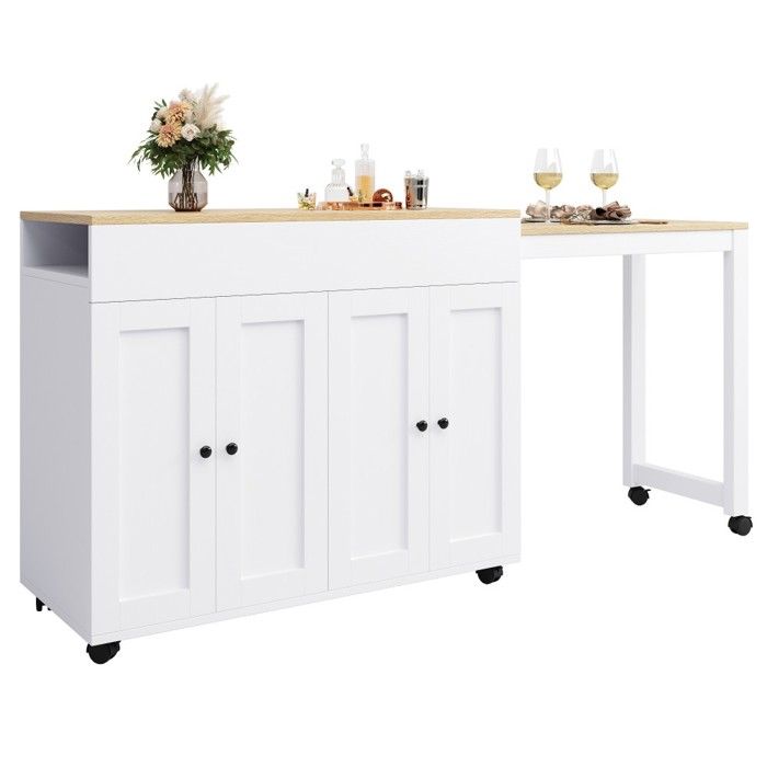 Table De Bar Extensible Moderne 118-180×50×94cm Rangement Et 6 Étagères Table Haute Bistro Cloison De Salon Couleur Blanche Table De Bar Extensible Moderne 118-180×50×94cm Rangement Et 6 Étagères Table Haute Bistro Cloison De Salon Couleur Blanche