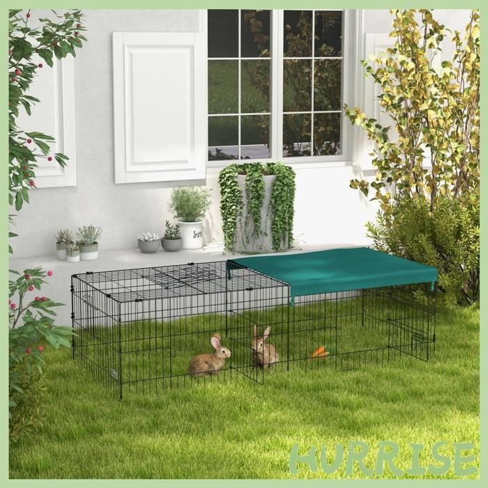 Cocosity Parc Enclos Modulable Acier Avec Bache Pour Lapins Rongeurs Petits Animaux Intérieur Extérieur 185L X 75L X 50H Cm Vert