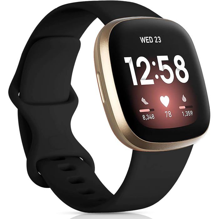 Bracelet de rechange en silicone - LEVYS - Compatible Fitbit Versa 4/Versa 3/Sense - Taille S - Noir - Imperméable