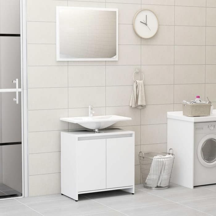 Meuble de salle de bain en 4 pcs - ARMOIRE/COLONNE WC - Blanc Bois ingénierie 60x45 cm L4163