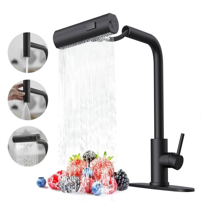 Robinet de Cuisine - Rotatif à 360° avec Pulvérisateur Extractible- Froid & Chaud Disponible - Noir