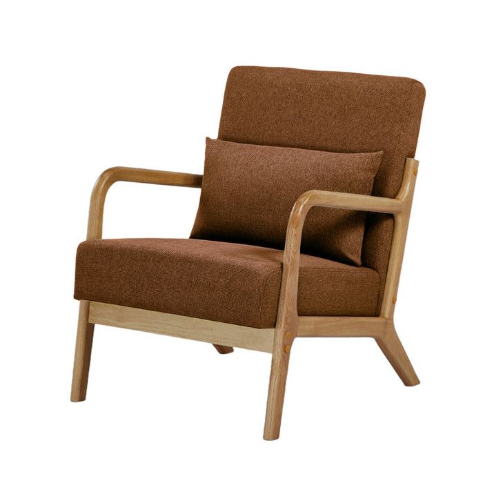 Fauteuil Scandinave avec Coussin - Structure en Bois Massif Moderne Minimaliste pour Salon Chambre Marron