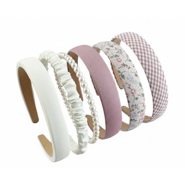 Lot De 6 Serre-Têtes Confort Souple Crème Rose Motifs Fleuris Perles Satin Accessoires Cheveux Femme Fille