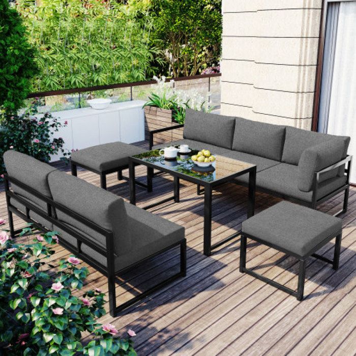 Canapé dangle extérieur Ensemble fauteuils lounge en aluminium pour jardin et balcon fonction inclinable dossier 4 positions rég