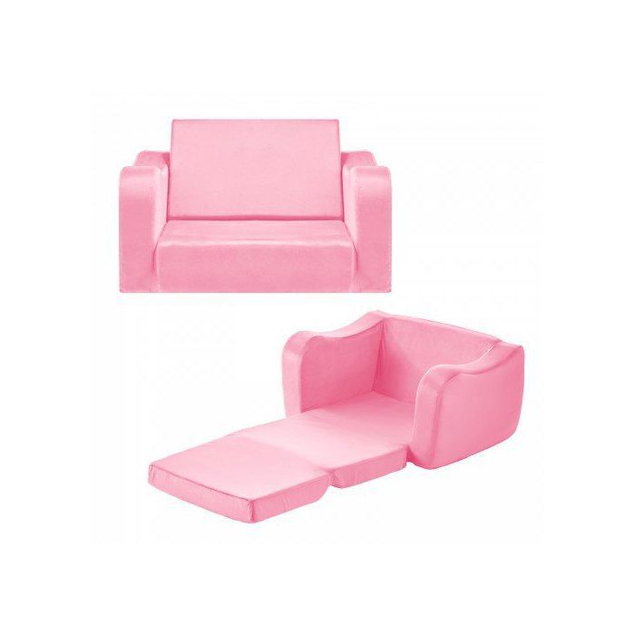 Canapé pour Enfants 2-en-1 Convertible en Chaise Longue Canapé-lit Pliable et Moelleux avec Accoudoirs en Éponge 28D et Poils