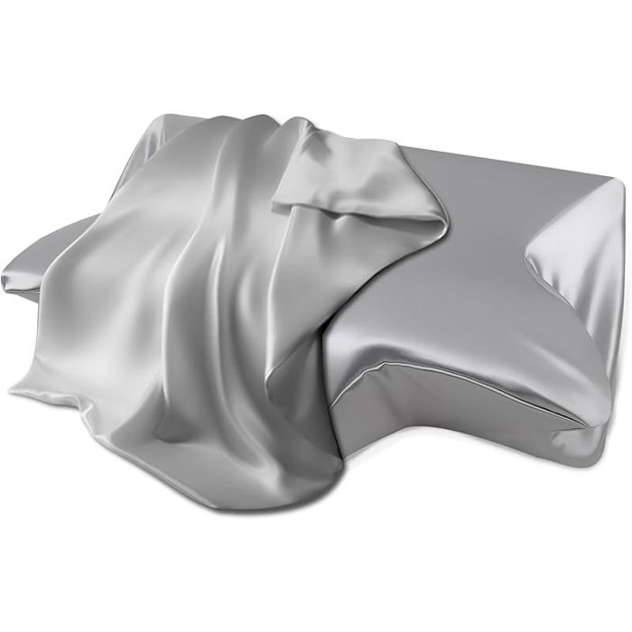 Taie Oreiller Satin 60x40 Similaire Aux Taie d Oreiller en Soie Housse de Remplacement pour Oreiller de Cou Gris F TAIE OREILLER