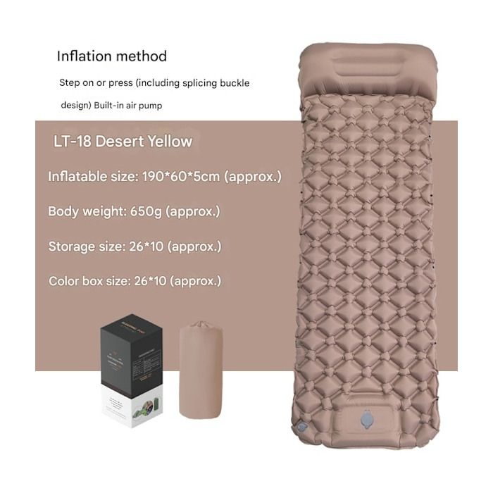 Matelas de camping autogonflant : matelas gonflable une place épais et léger double connectable Jaune Désert