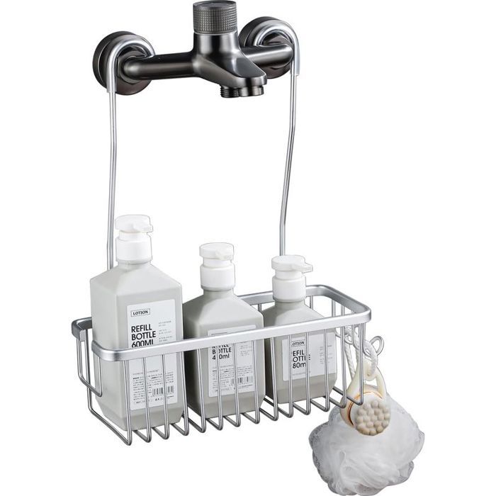 Serviteur de Douche a Suspendre en Aluminium Étagère de Douche Panier de Douche sans Perçage