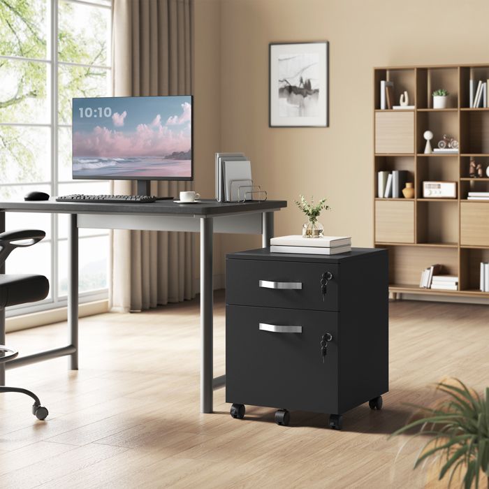 Caisson de bureau verrouillable avec 2 tiroirs noir