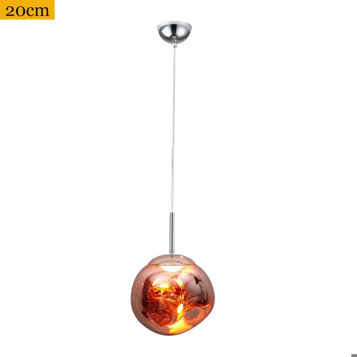 Diday Moderne Lampe Suspension en Verre Lampe de Plafond Industriel Abat-jour Design Irrégulière E27 Luminaire Vintage 20cm Or Ros