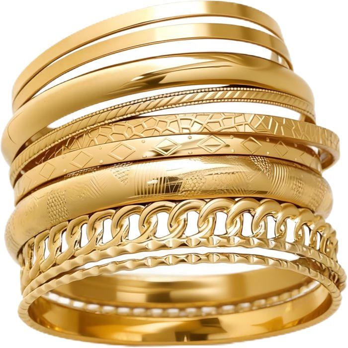 10 Pièces Bracelets En Or Pour Femmes Bracelets Indiens Empilables Bracelet Épais Plaqués Or 14K À Multiples Couches Cadeaux[PP384]