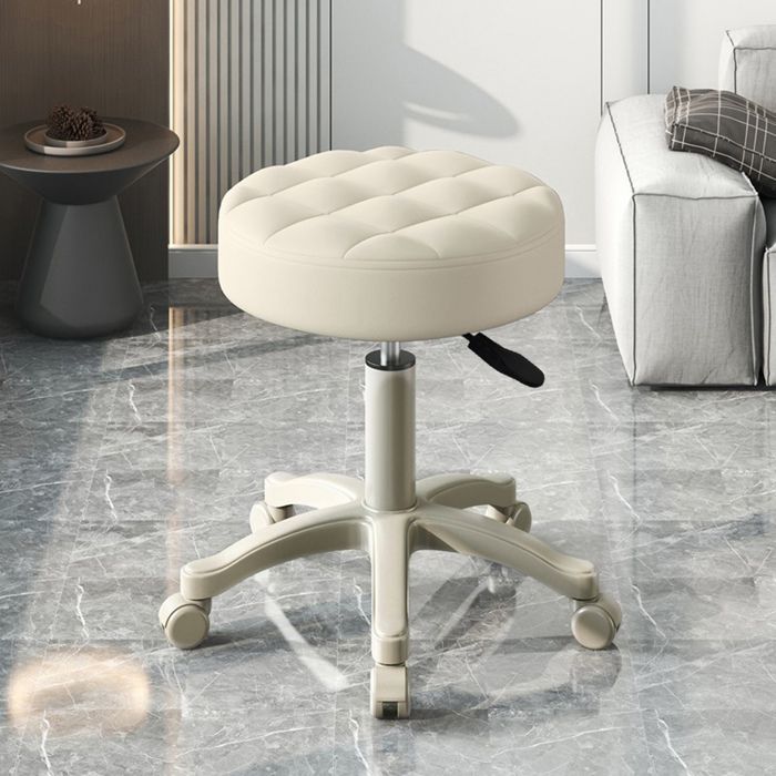 Tabouret coiffeuse à roulettes WILITTO coussin en similicuir hauteur réglable pivotant à 360° mousse haute densité beige 30x30x53cm