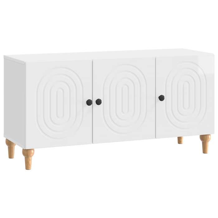 Meuble télé - vidaXL - bois dingénierie - blanc brillant - 99 x 345 x 50 cm - 3 portes pivotantes 90° 6907766