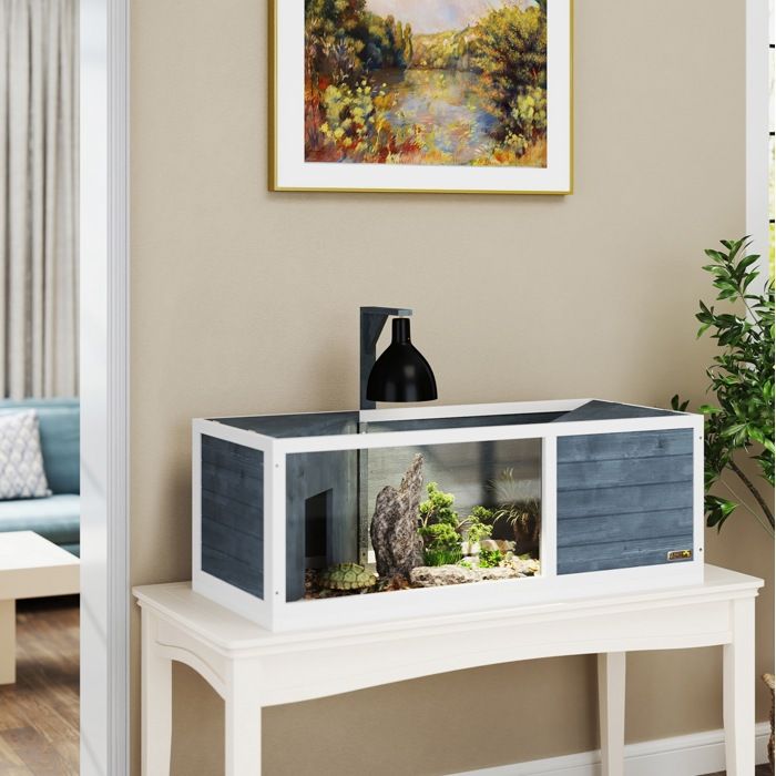 Terrarium pour tortue en bois 120 x 50 x 40 cm avec façade transparente dessus ouvrable et support de lampe ORVRYN