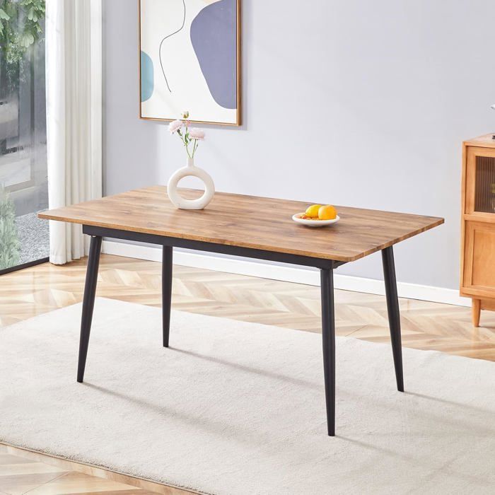 Table de Salle à Manger Rectangulaire avec Pieds Métalliques Noirs-Meuble Table à Manger pour Cuisine-pour 6-8 personnes-150/190.5cm
