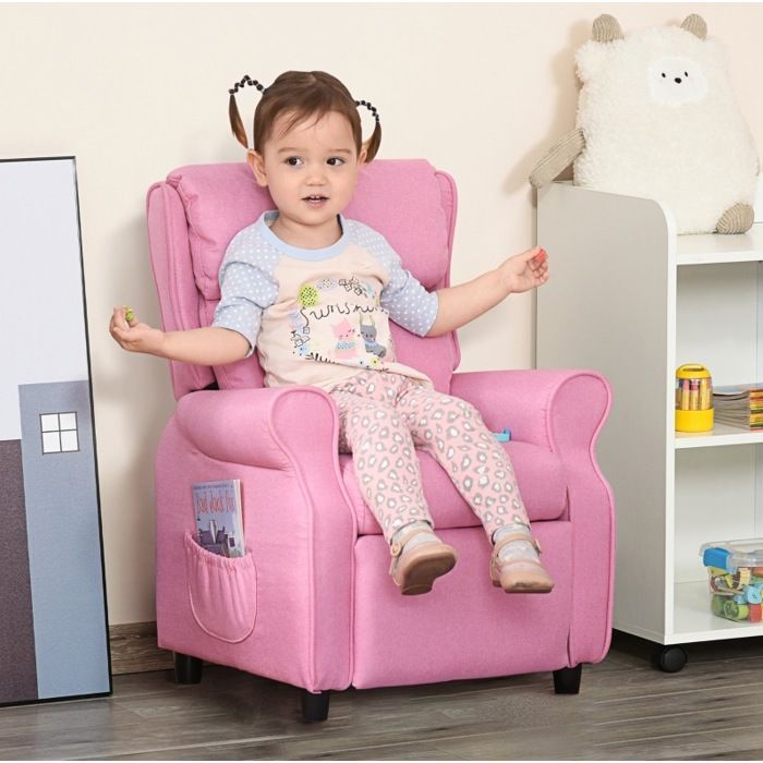 ELVORIN Fauteuil enfant rose dossier et repose-pieds réglables accoudoirs lin 58 x 53 x 70 cm