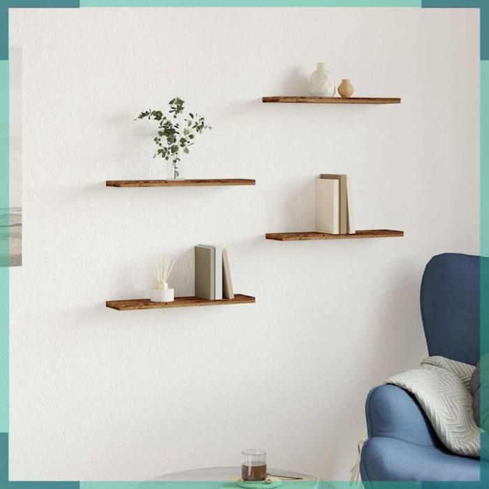 étagère murale - 856291 - vieux bois - 40 x 20 x 1 5 cm - lot de 4